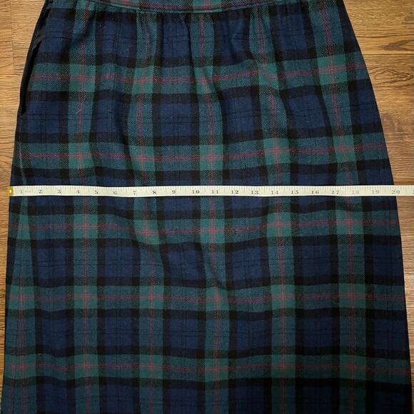 80’s Vintage Pendleton Pink Navy Blue Green Preppy Plaid Faux Wrap Wool Skirt 6 - Picture 8 of 11